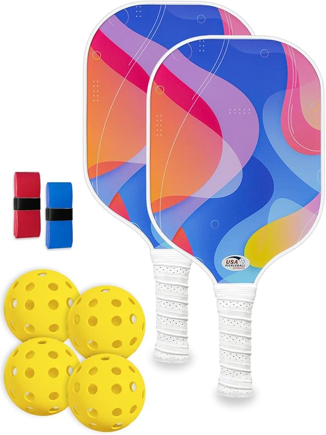 Pickleball Paddles Set of 2 with 4 Balls - USAPA Approved Fiberglass Surface, Lightweight, Non-Sl... | Amazon (US)