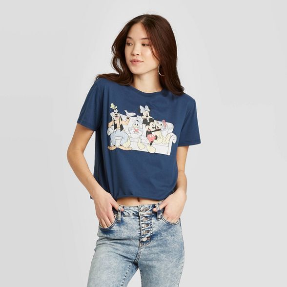 Women's Disney Fav Fab Chilling Short Sleeve Cropped Graphic T-Shirt (Juniors') - Blue | Target