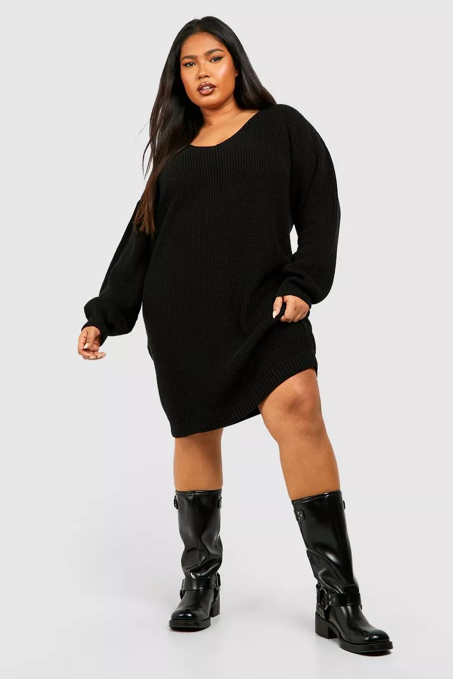 Plus V Neck Sweater Mini Dress | Boohoo.com (US & CA)