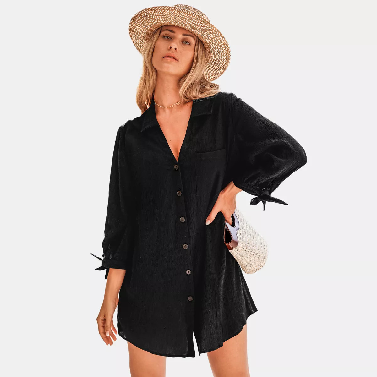 Women's Seersucker Cover-Up Dress with Tie Cuff - Cupshe | Target