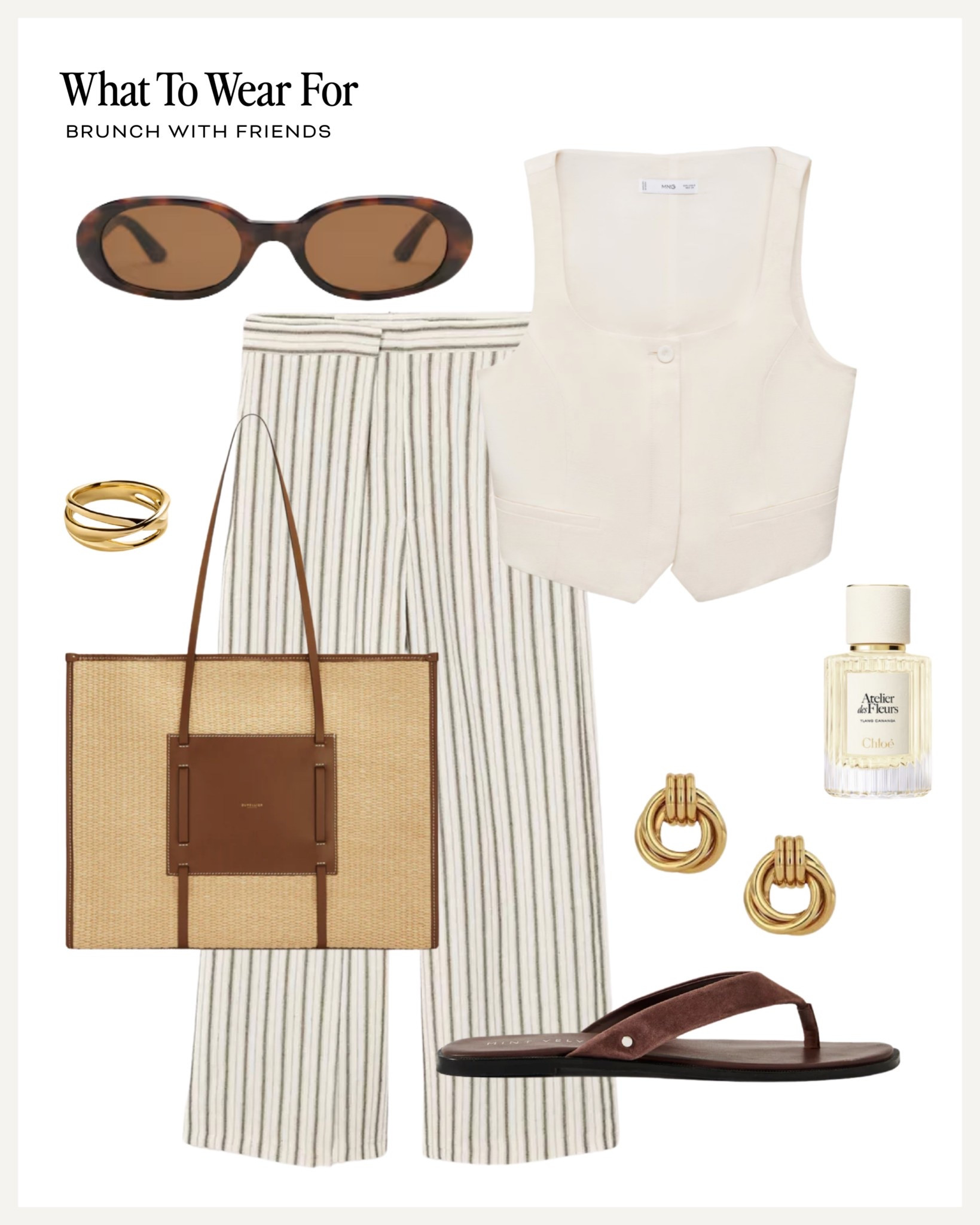 Brunch outfit ☕️ 

Striped trousers / waistcoat / neutral style / summer outfit / brown sandals / demellier straw tote bag 

#LTKsummer #LTKstyletip #LTKuk