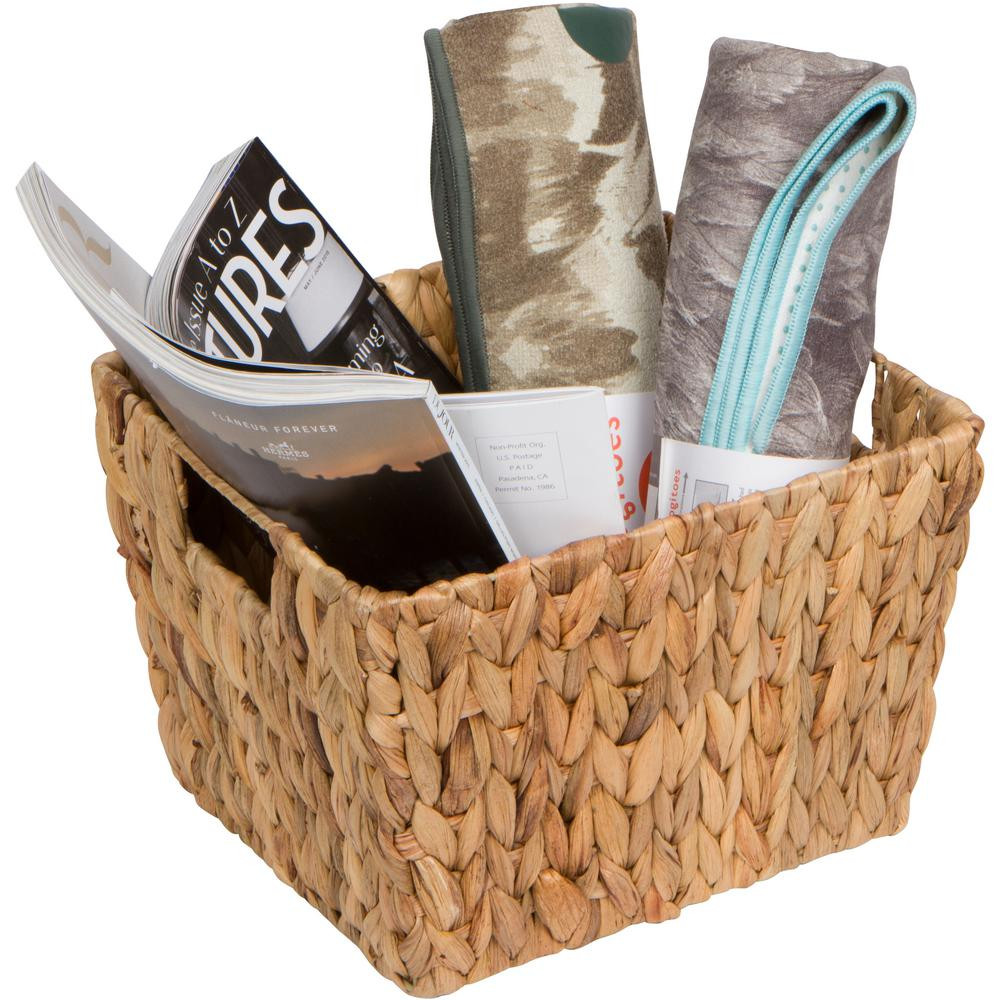 Trademark Innovations 11.5 in. Rectangular Hyacinth Wicker Storage Basket with Handles | The Home Depot