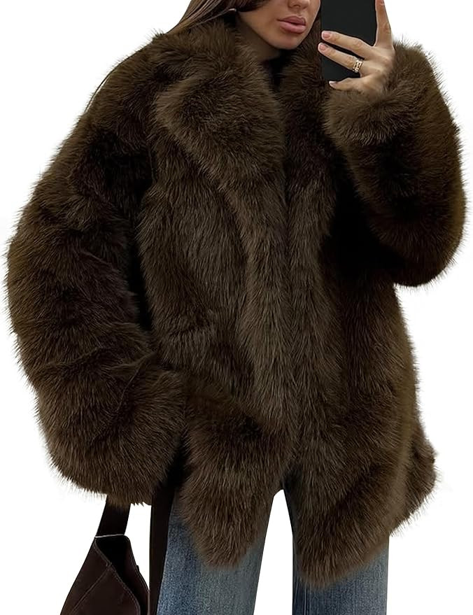 Kissonic Women's Long Faux Fur Coat Lapel Shaggy Winter Jacket Luxury Warm Furry Open Front Outer... | Amazon (US)