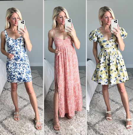 New dresses at Abercrombie! LTK sale til 3/12 use code AFLTK for 25% off! I wear XXS but regular length in the short dresses. The maxi dress I went with short length. Blue floral dress is linen. Perfect for a Europe trip! Maxi dress is so soft and easy to wear. Green floral dress has short underneath. All of these would make for great wedding guest dresses! 

#LTKstyletip #LTKunder100 #LTKSale