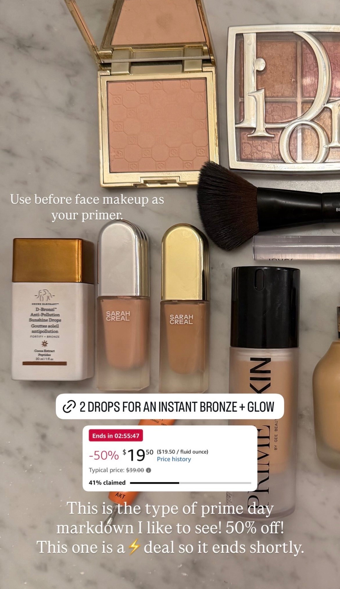 40% off my bronzing drops. Right before face makers as your primer for an instant bronze + glow

#LTKSaleAlert #LTKBeauty #LTKgrwm