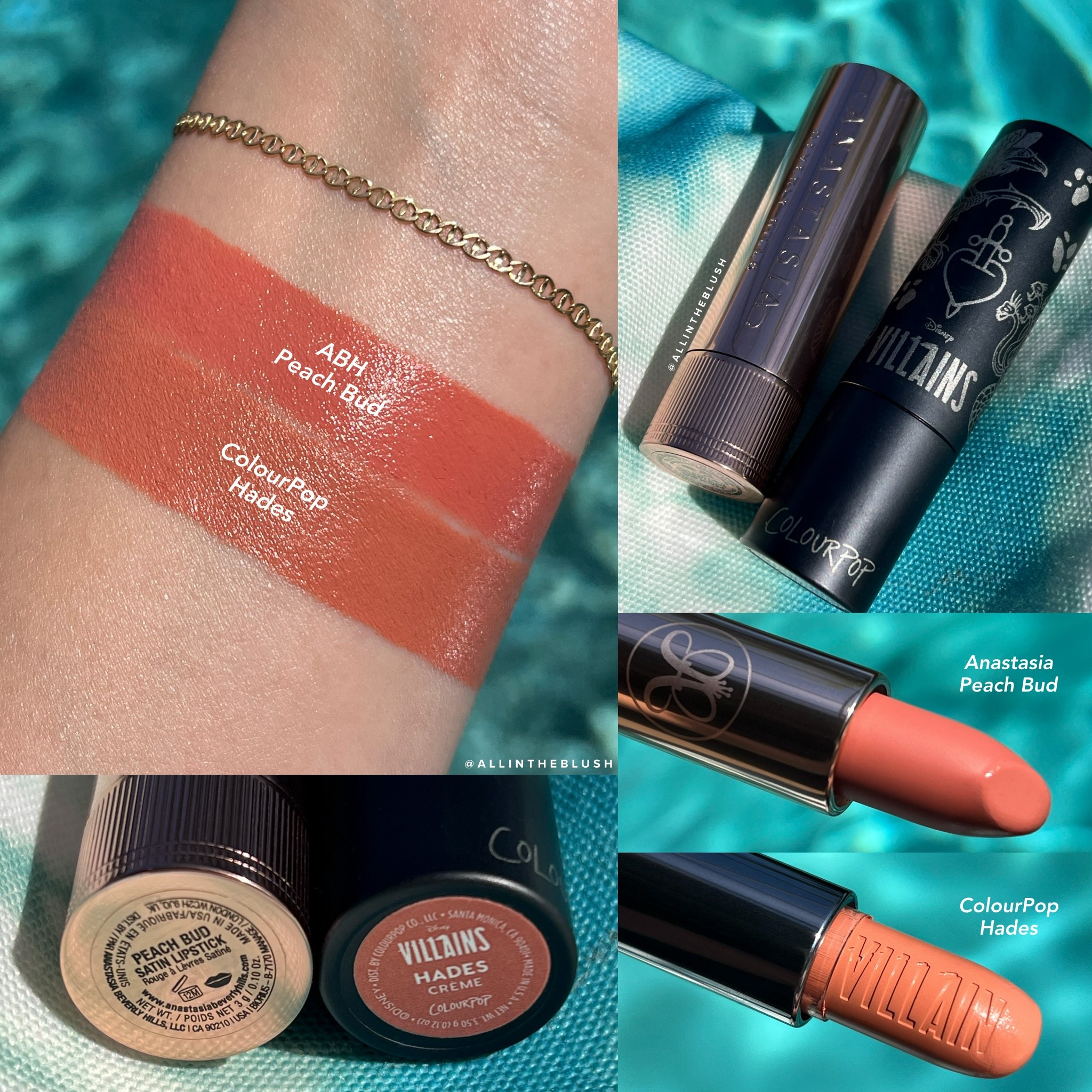 Swatch comparisons of ABH “Peach Bud” & ColourPop “Hades” (ColourPop x Disney) Lipstick💋

#LTKgrwm #LTKBeauty #LTKootd