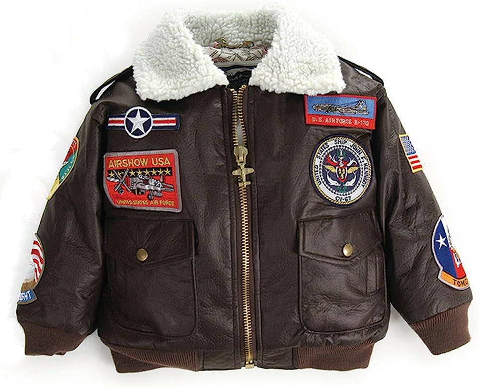 Up and Away Children's Medium-Weight A-2 Bomber Jacket in Brown With Nine Patches | Amazon (US)