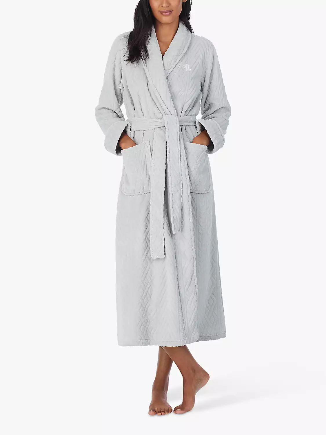 Ralph Lauren Textured So Soft Long Robe, Grey | John Lewis (UK)