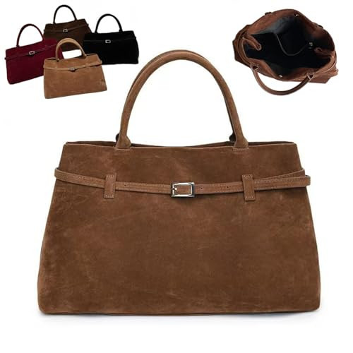 Suede Tote Bag for Women, Women's Large Brown Suede Top-Handle Work Handbag, Modavo Vintage Faux Suede Bag Handbag (Brown, One Size) | Amazon (US)