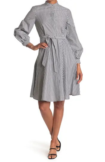 Calvin Klein | Striped Balloon Sleeve Tie Waist Shirt Dress | Nordstrom Rack | Nordstrom Rack