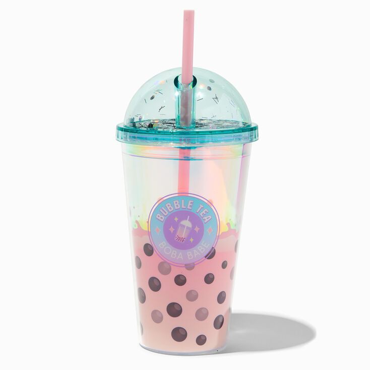 Pink Boba Tea Design Lidded Tumbler | Claire's (US)