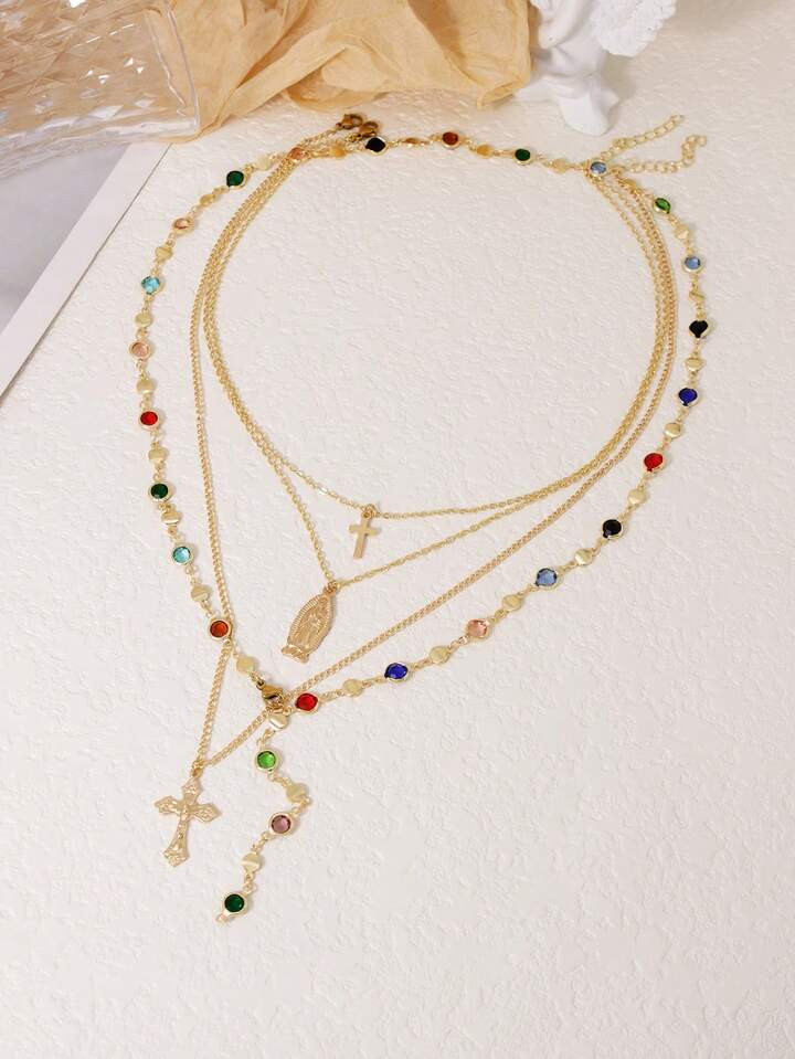 $3.62
$4.52
-20%
9% OFF For orders $9.00+
20% OFF For orders $9.00+
10% OFF For orders $49.00+

Save $0.18 off this item after joining.
3pcs Elegant Colorful Crystal Cross & Virgin Mary Pendant Multilayer Necklace Set, Faux Gemstone Y-Shaped Long Necklace For Women, Daily, Party, Holiday Gift (Random Color)
4.83
(53)
Qty:

Almost sold out!
 | SHEIN