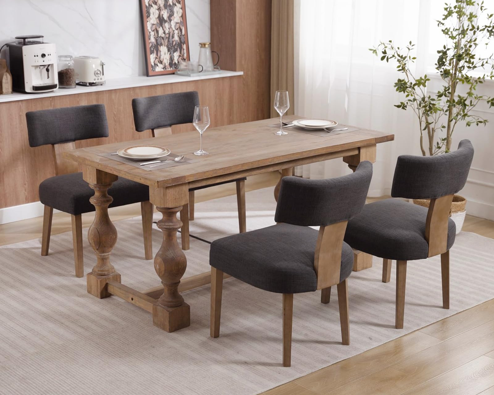 Mid Century Modern Dining Chairs Set of 4, Farmhouse Linen Upholstered Accent Chair Curved Backre... | Amazon (US)