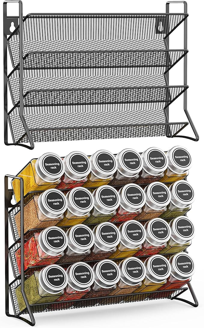 Spice Rack, 4 Tier Spice Rack Organizer for Cabinet Auledio Spice Rack Organizer for 24 Spice Jar... | Amazon (US)
