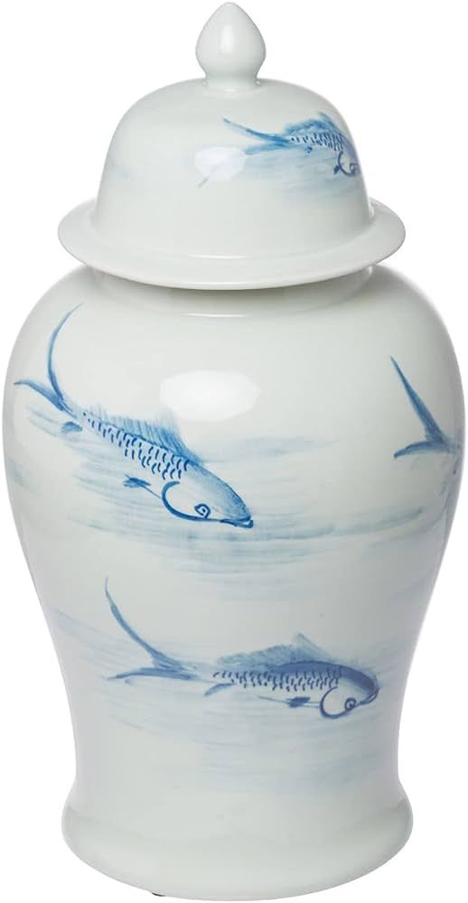 A&B Home Blue & White Porcelain Koi Ginger Jar with Lid,D9.5x19 inch | Amazon (US)
