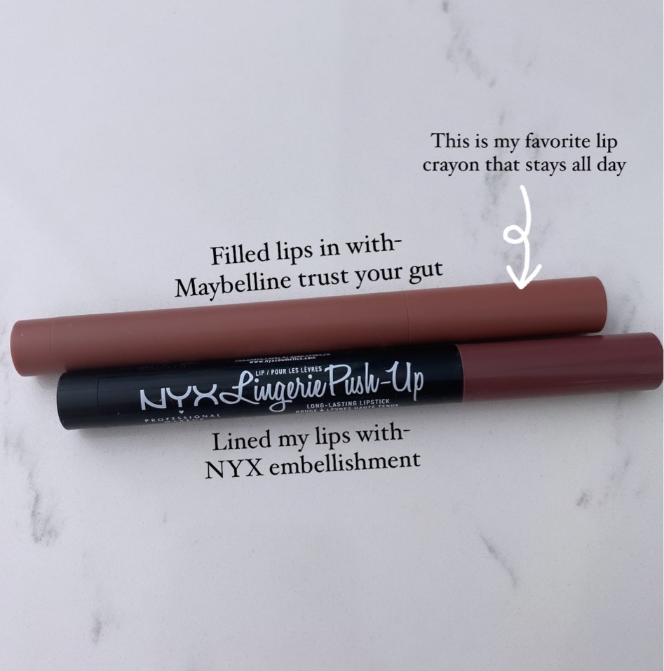 Todays lip combo! Two favorite lip crayons. Maybelline stay all day in trust your gut. Nyx lingerie push up crayon in embellishment. 

#LTKbeauty