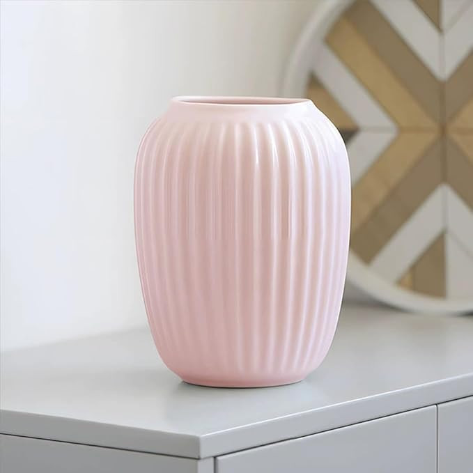Pink Ceramic Vase, Small Flowers Vase in French Country Style for Home Decor, Ribbed Vase for Wed... | Amazon (US)