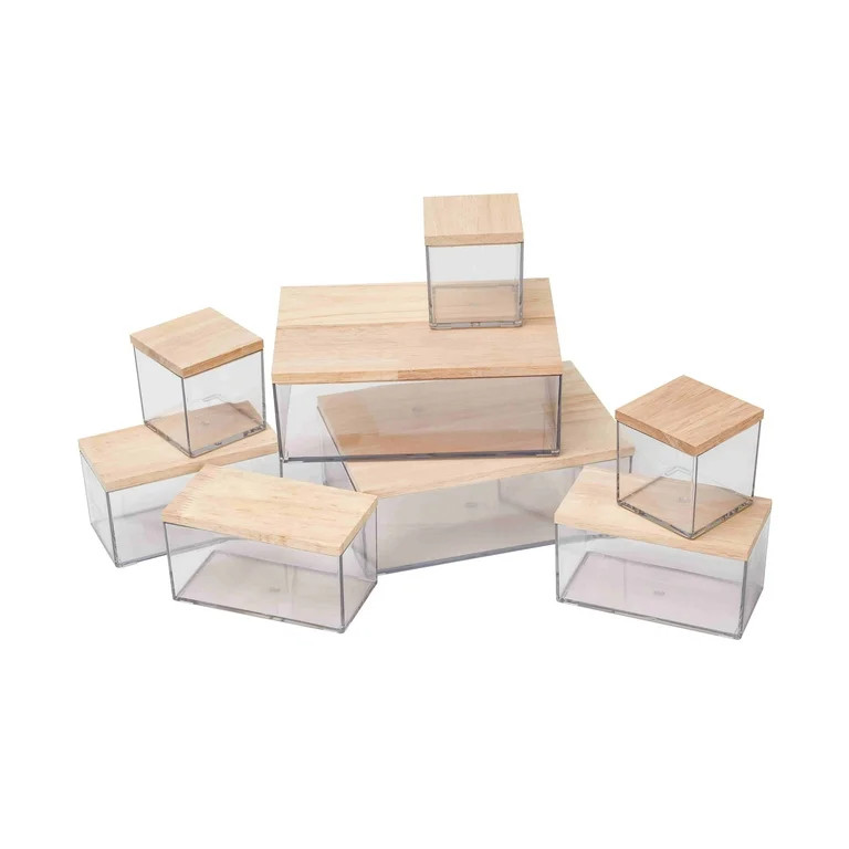 Pen + Gear Desktop Organizer Set, Clear with Wooden Lids, 8 Pieces | Walmart (US)