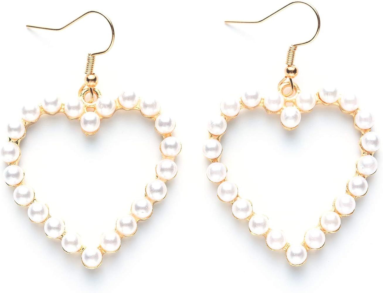 Pearl Earrings Heart Dangle for Women Girls Valentines Day Fashion Freshwater Teardrop Earrings S... | Amazon (US)