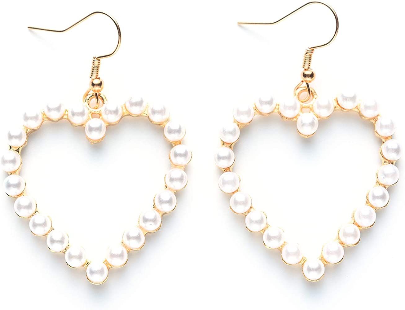 Pearl Earrings Heart Dangle for Women Girls Valentines Day Fashion Freshwater Teardrop Earrings Ster | Amazon (US)