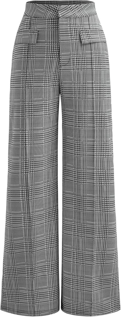 CIDER Women's High Waisted Wide Leg Pants Plaid Pants Business Casual Trousers with Pockets | Amazon (US)