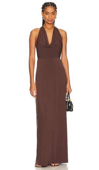 Cowl Halter Maxi Dress in Umber | Revolve Clothing (Global)
