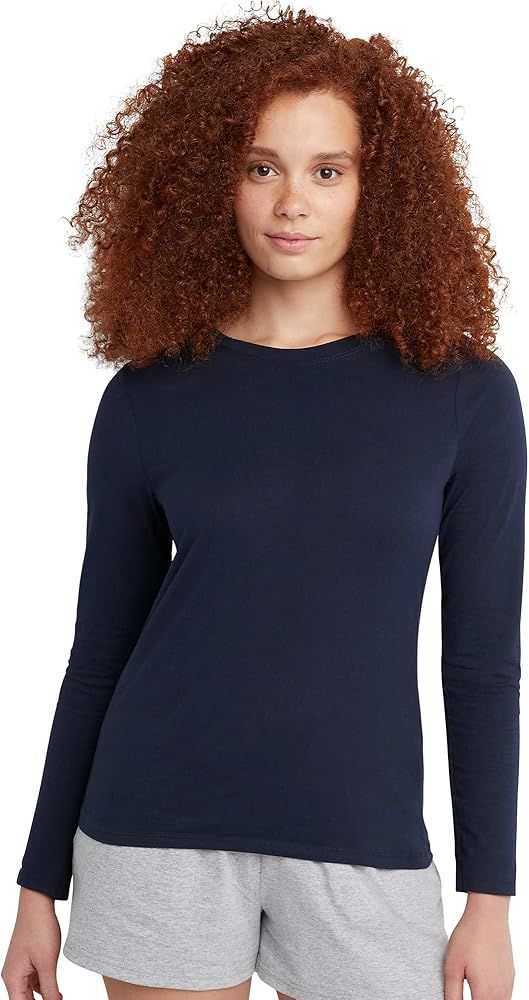 Hanes Womens Originals Long Sleeve Cotton T-shirt, Lightweight Crewneck Tee, Modern Fit | Amazon (US)