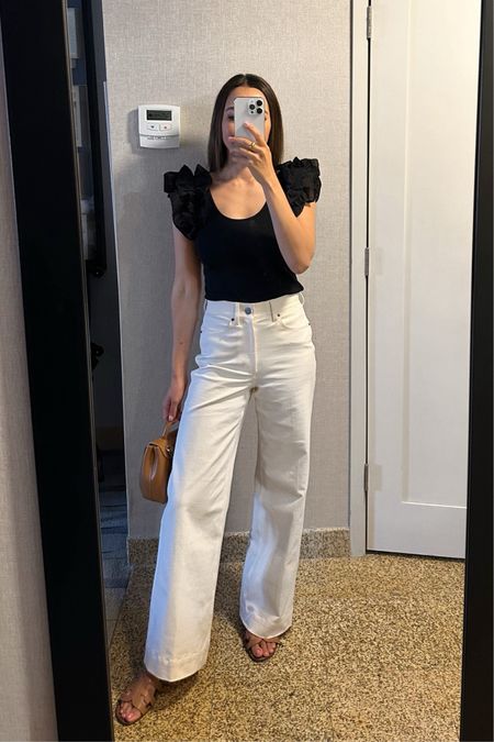 Spring outfit inspo 

Top xs Ann Taylor - old, linked to similar style 
White wide leg jeans 00 - linked to similar style 

Dressy outfit / special occasion comfy  outfit

#LTKstyletip #LTKSeasonal