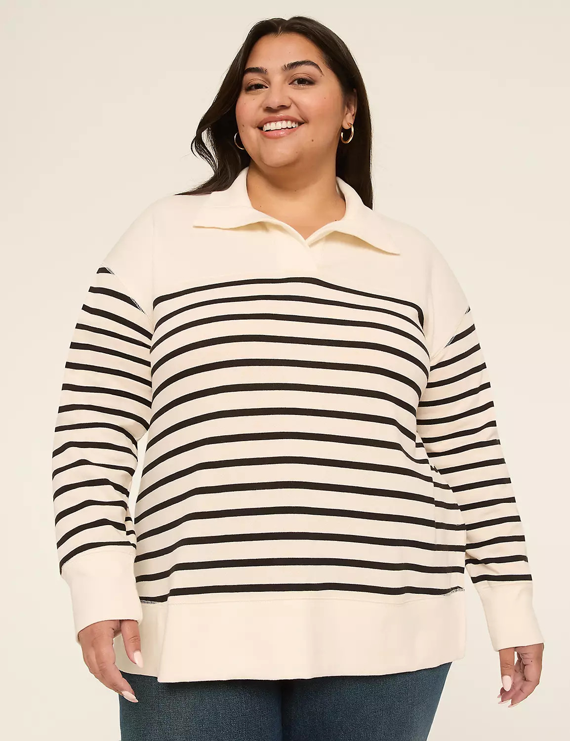 Long-Sleeve Notched Collar Sweatshirt | Lane Bryant (US)