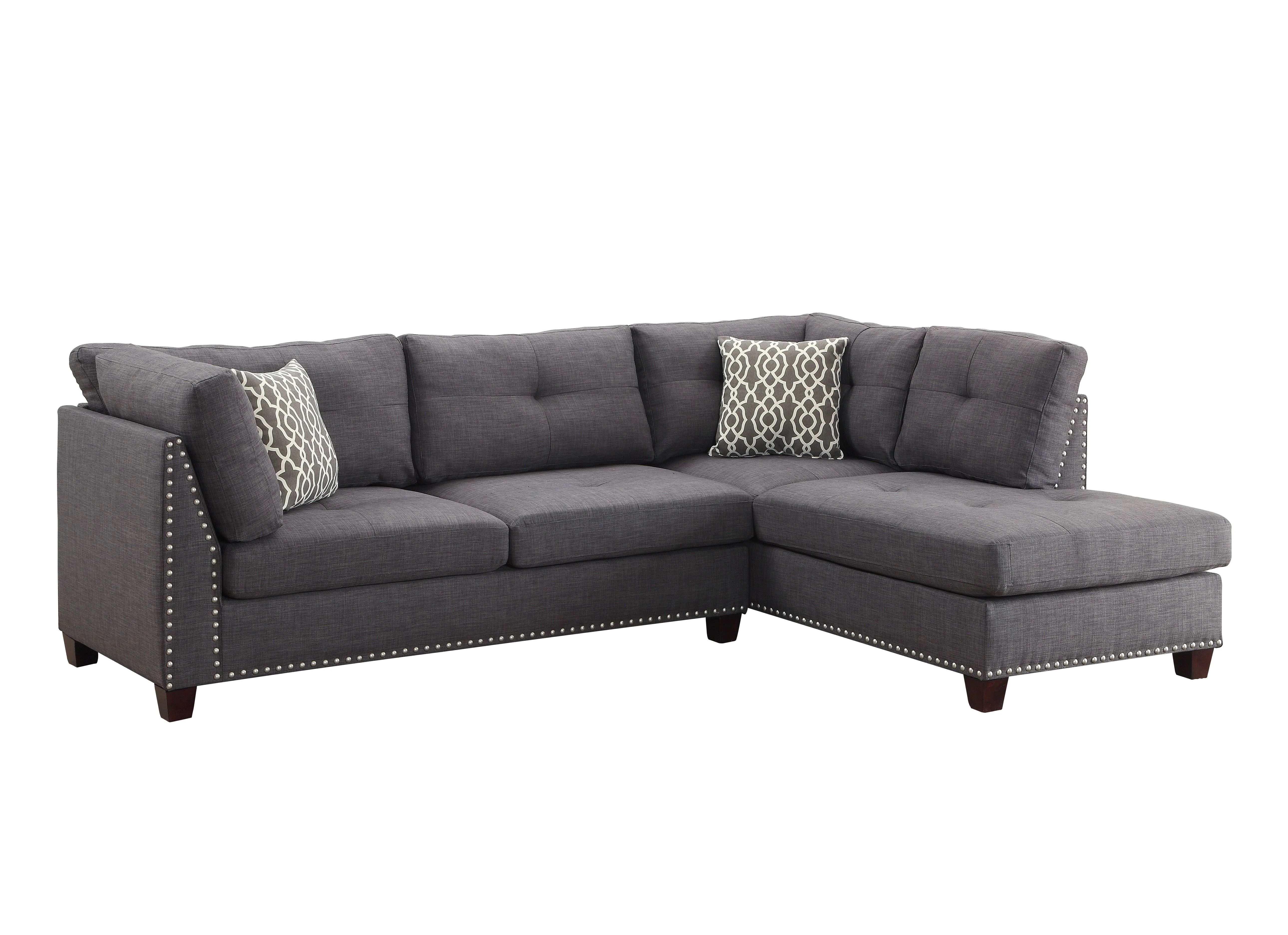 Laurissa Sectional Sofa with 2 Pillows & Ottoman in Light Charcoal Linen - Walmart.com | Walmart (US)