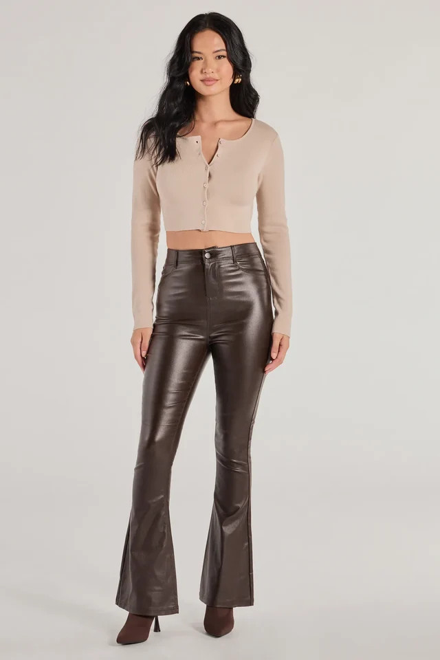 Trendsetter Alert Coated Faux Leather Flared Pants | Windsor Stores