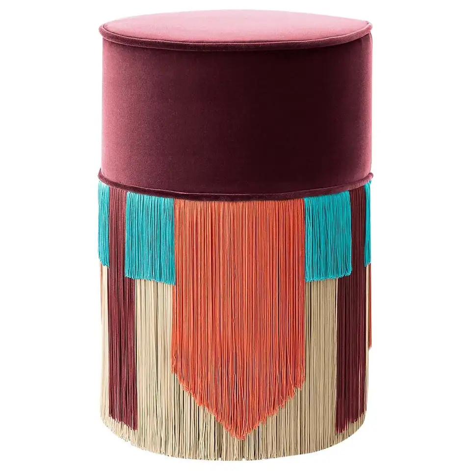Burgundy Couture Geometric Tie Pouffe | 1stDibs