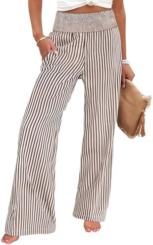 ANRABESS Womens Striped Gingham Palazzo Pants | Amazon (US)