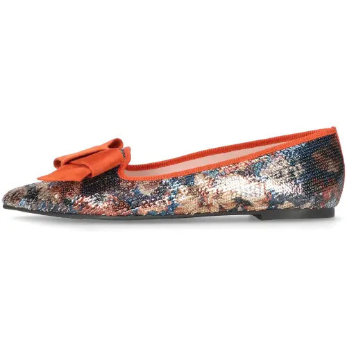 Pretty Ballerinas Pointed Toe Bow Loafer in Orange And Blue at Nordstrom, Size 39.5 | Nordstrom
