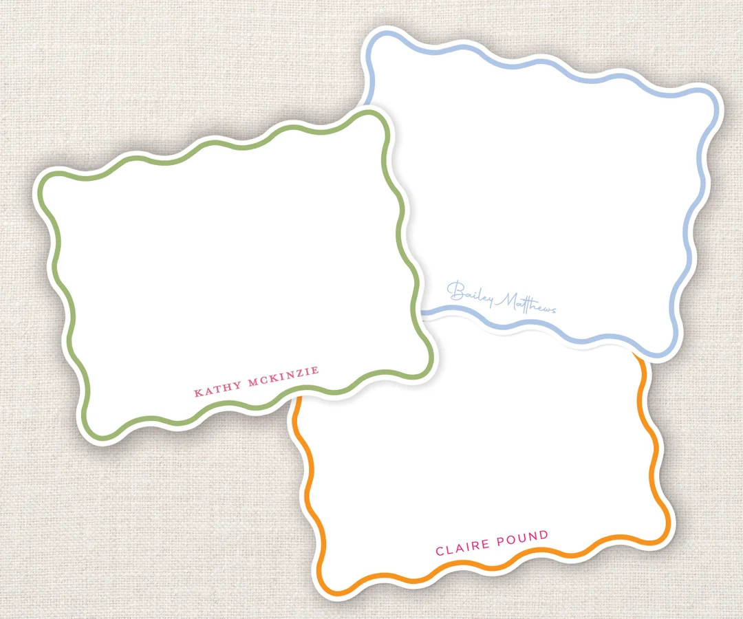 Wavy Edge Custom Notecards With Envelopes Custom Stationery Preppy Monogram Colorful Personalized... | Etsy (US)