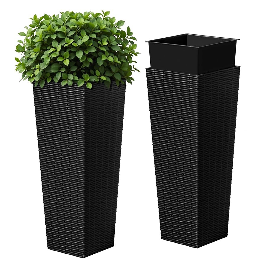 Devoko Resin Tall Planters for Outdoor Plants Set of 2, Large Taper Outdoor Planter Pots with 4 D... | Amazon (US)