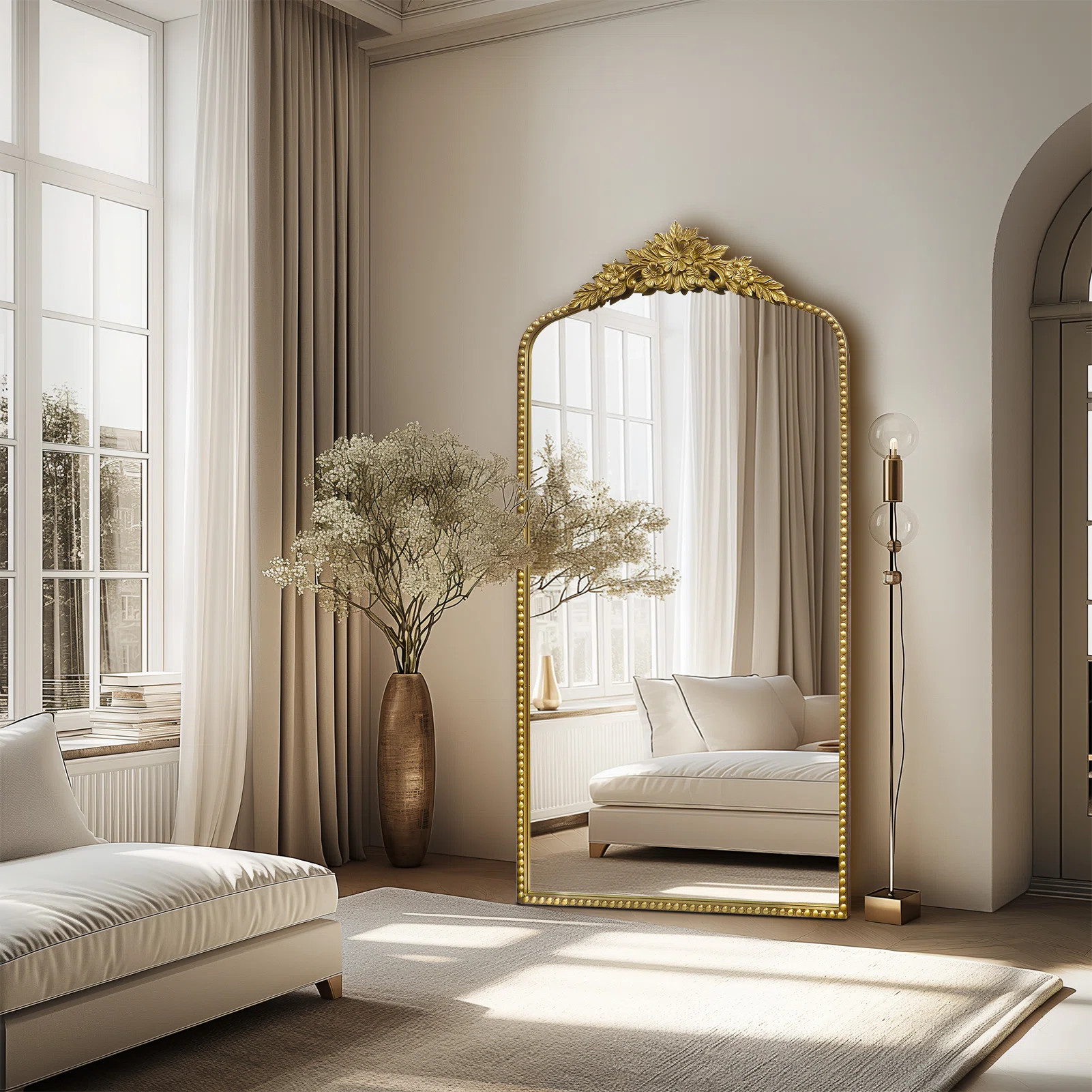 Arched Antique Ornate Full Length Floor Mirror w/Free Standing,75x30 inch | Wayfair North America