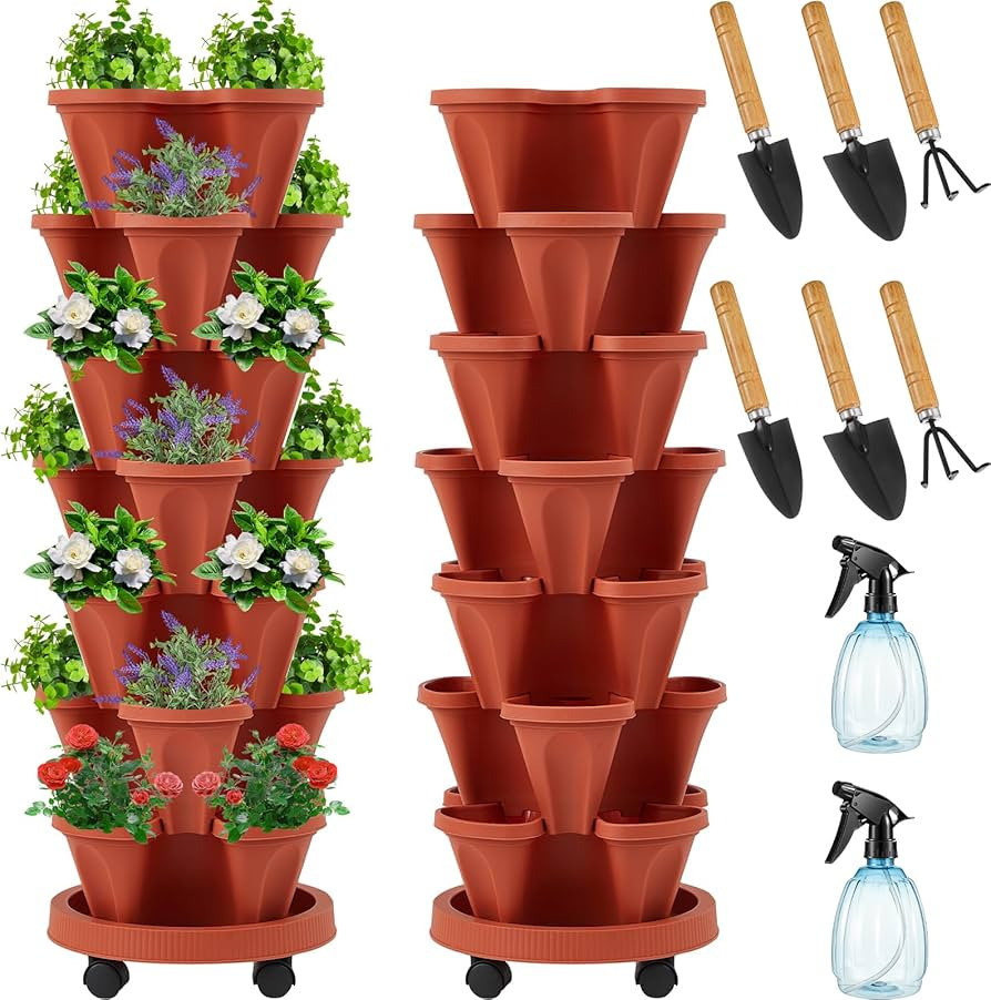 Umigy 2 Set of 7 Tier Vertical Planter Stackable Tower Planters Strawberry Herb Flower and Vegeta... | Amazon (US)