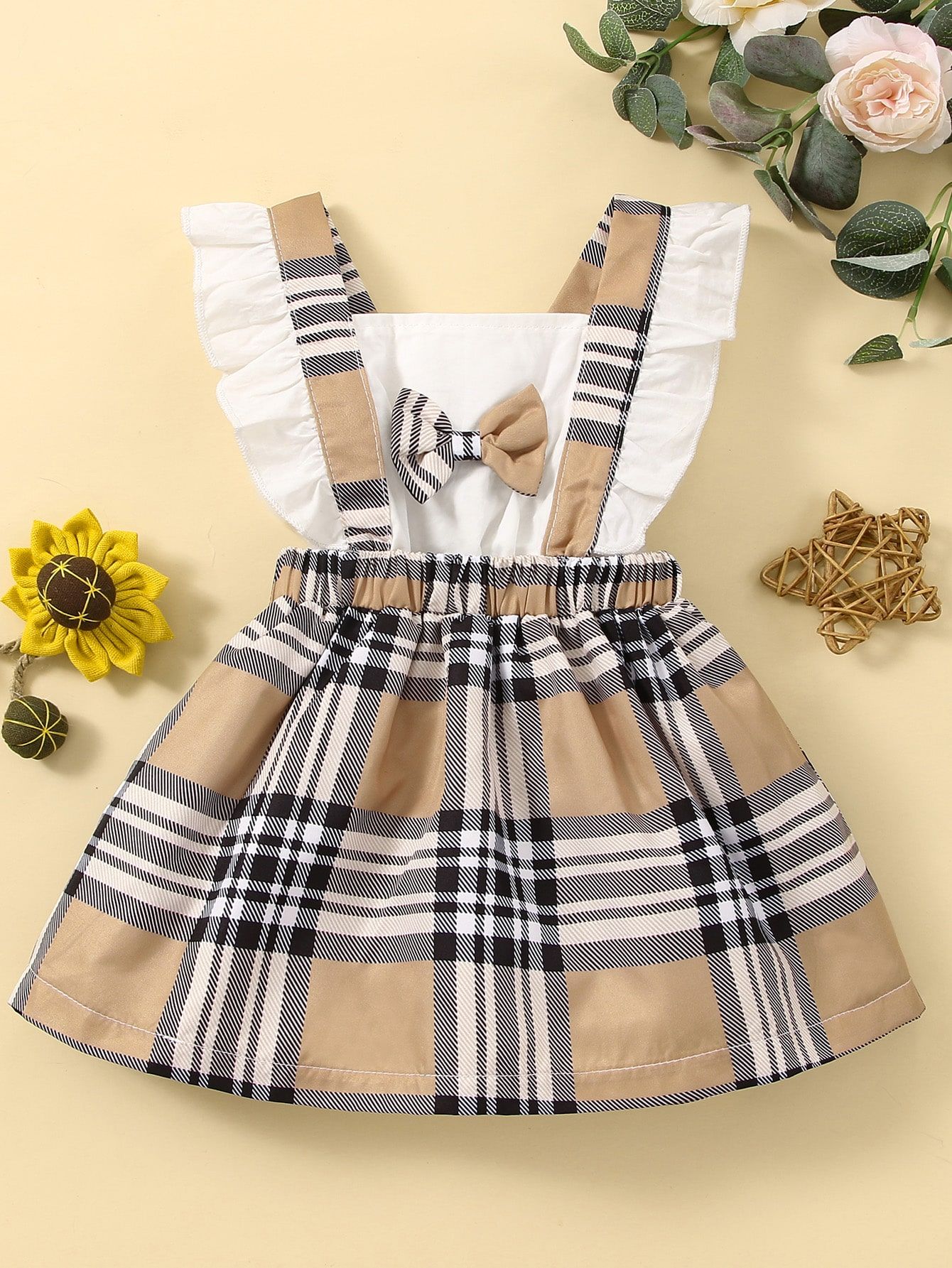 Baby Plaid Print Ruffle Trim Bow Front Dress | SHEIN
