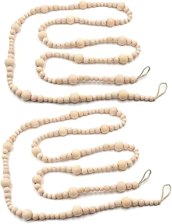 2Pcs Unfinished Wood Bead 8Ft Garland Farmhouse Rustic Country Beads Holiday Decoration Hanging P... | Amazon (US)