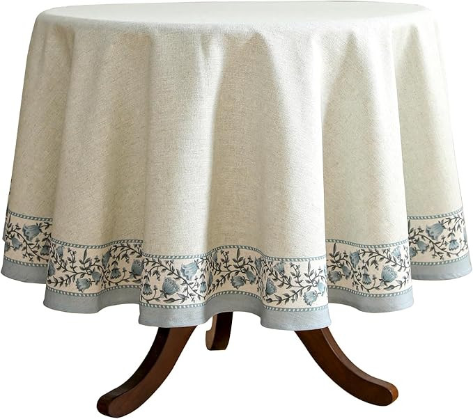 Floral Tablecloth for Round Tables,Linen Table Cloth with Thorny Vine Flower Pattern,Heavy Durabl... | Amazon (US)