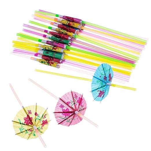 Blulu 100 Pieces Umbrella Disposable Bendable Drinking Straws for Luau Parties, Bars, Restaurants | Amazon (US)