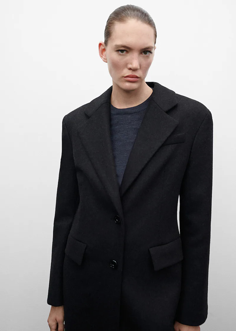Wool coat with shoulder pads -  Women | Mango United Kingdom | MANGO (UK)