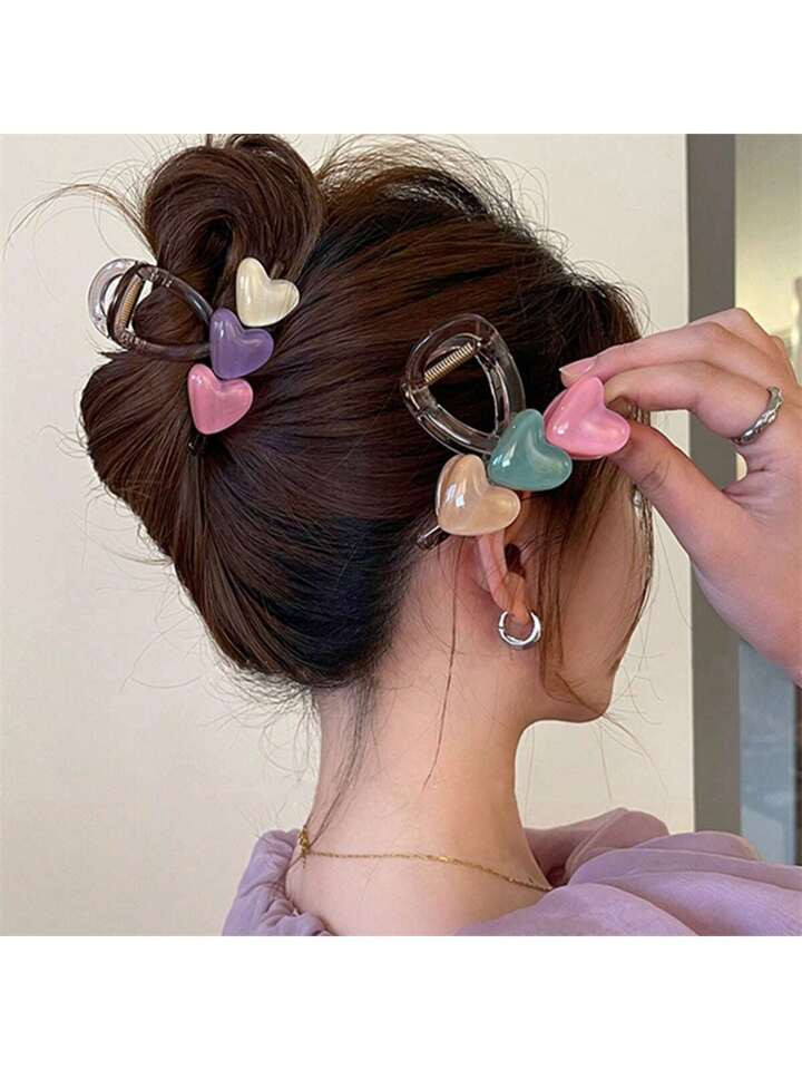 2 stukken Love Hartvormig Haarklemmen In Kleur Het blokkeren van Ontwerp , Zoete stijl , Geschikt... | SHEIN