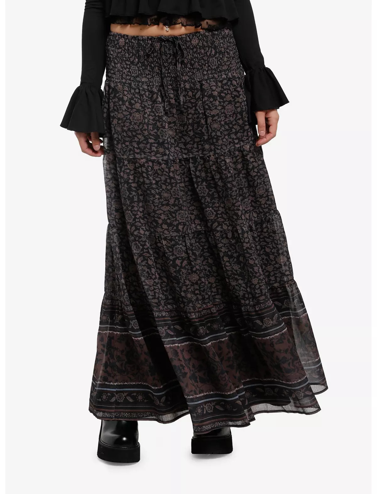 Thorn & Fable Brown Floral Tiered Maxi Skirt | Hot Topic | Hot Topic