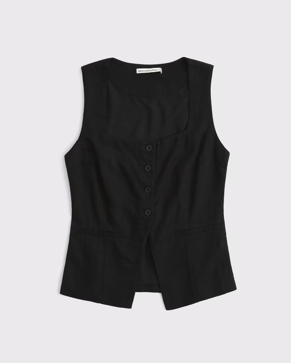 Women's Linen-Blend Portrait Vest Top | Women's New Arrivals | Abercrombie.com | Abercrombie & Fitch (UK)