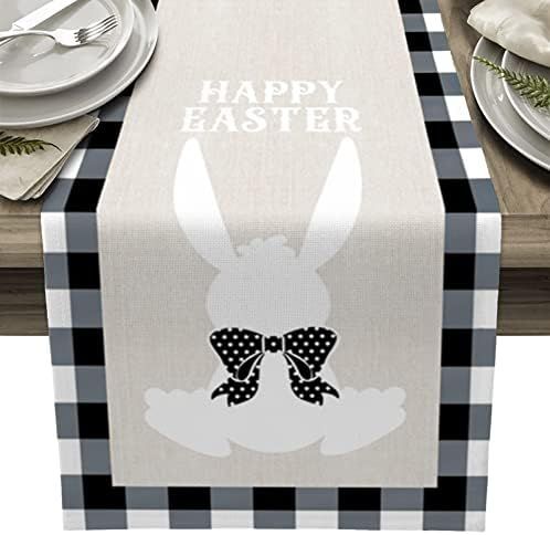 OYATON Happy Easter Bunny Table Runner with Black and White Gingham Buffalo Plaid, 13 x 72 Easter Da | Amazon (US)