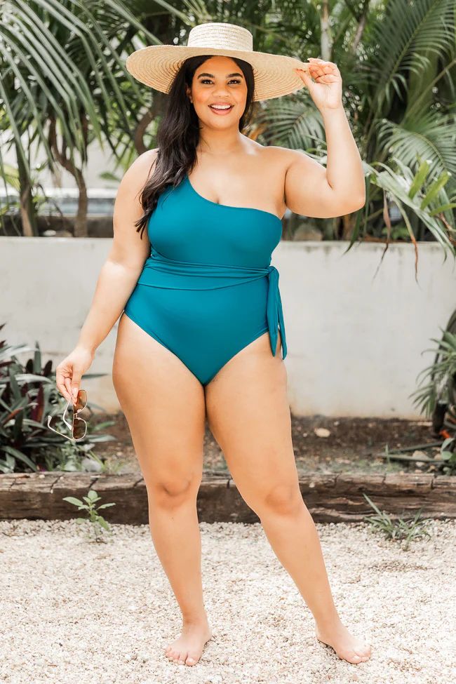Sail The Coast One Shoulder Teal Swimsuit | The Pink Lily Boutique