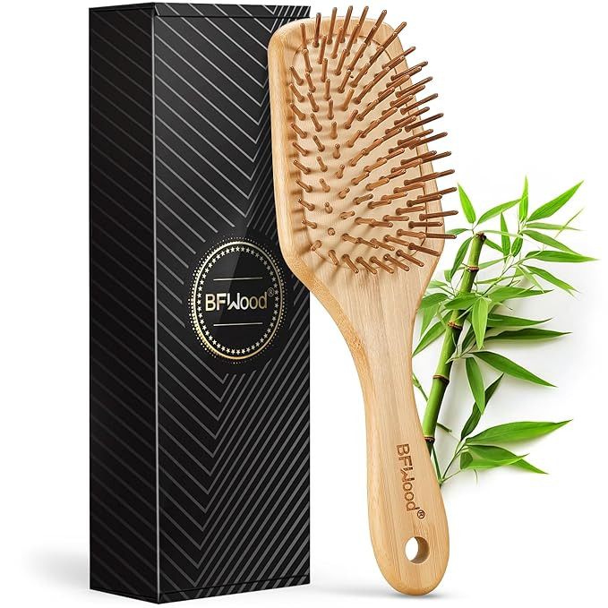 BFWood Bamboo Paddle Hairbrush with Bamboo Bristles for Massaging Scalp | Amazon (US)