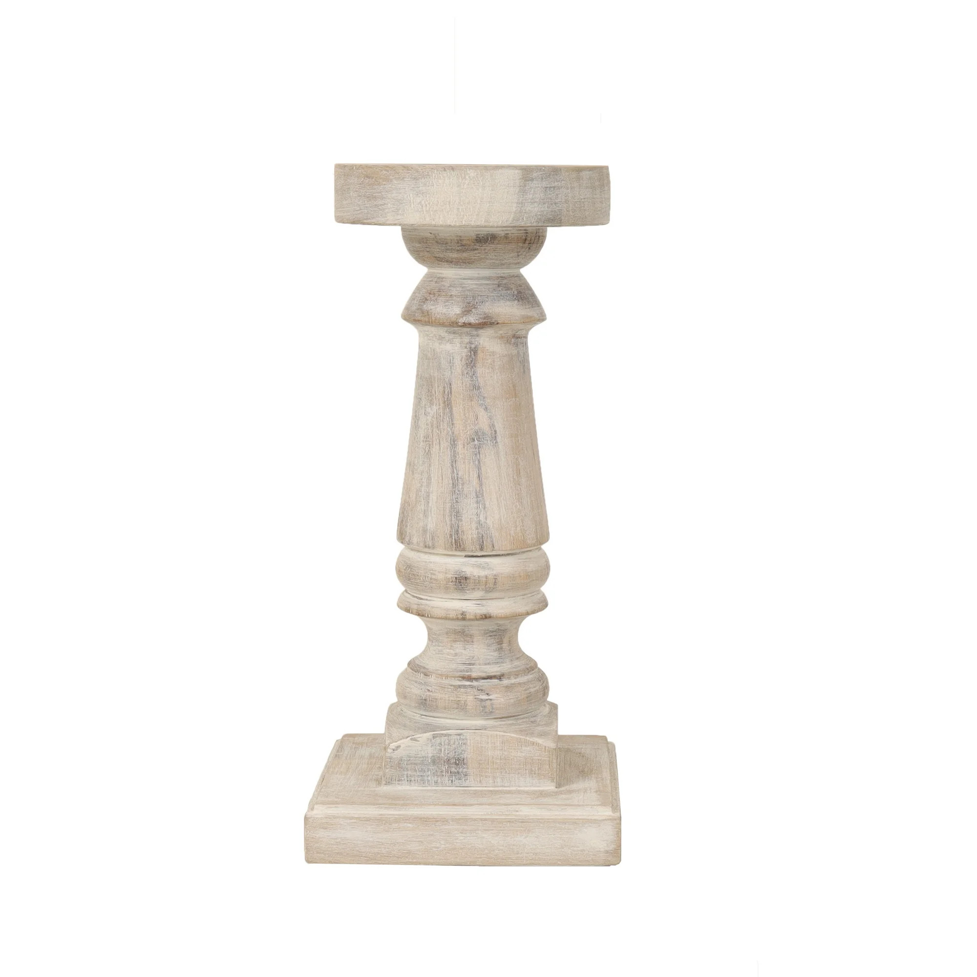Way to Celebrate Distressed White Wooden Pillar Shaped Candle Holder, Traditional Style Table Dec... | Walmart (US)